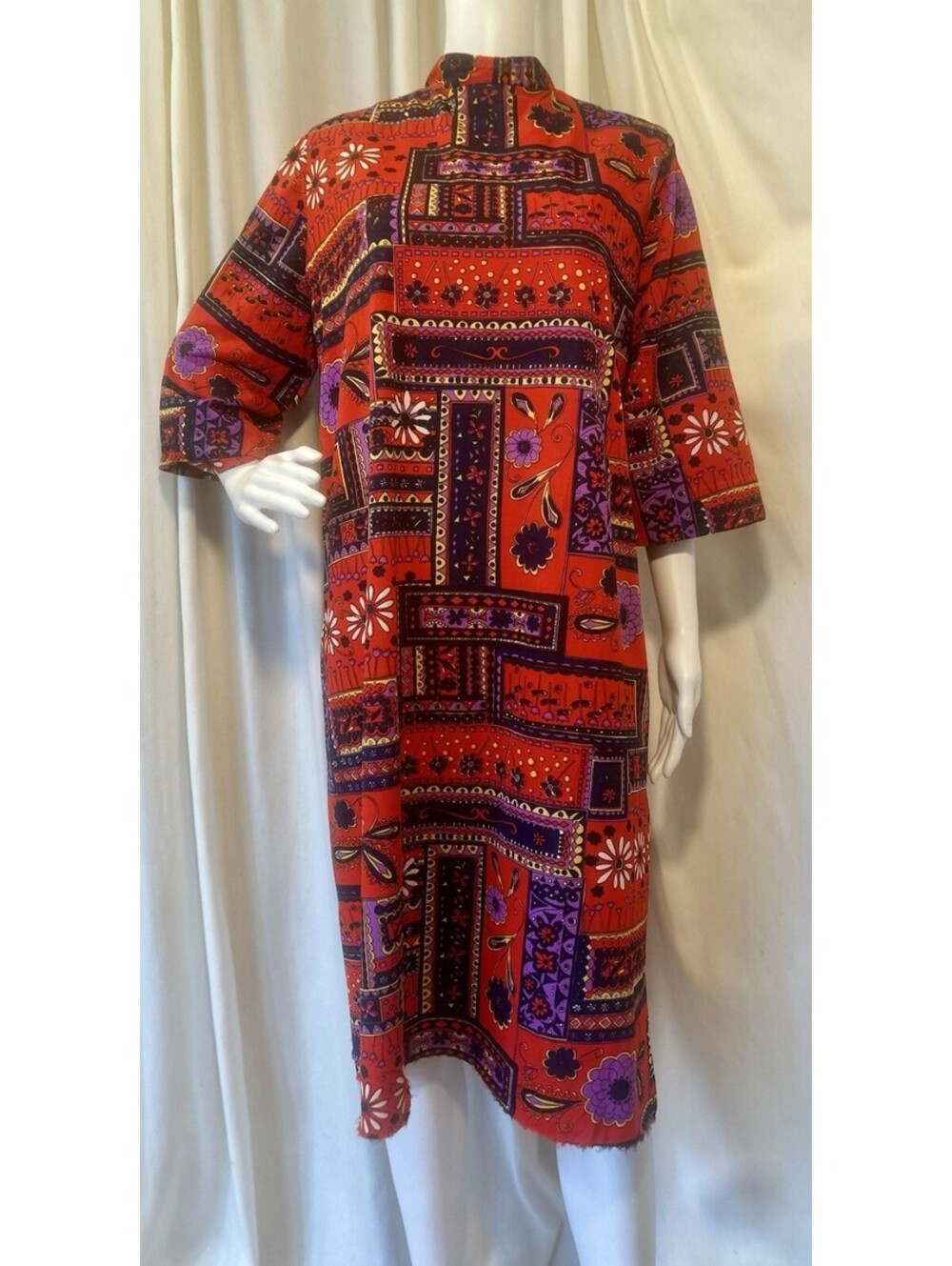 Vtg 60s 70s Alice Polynesian Caftan Muumuu Hawaiian Psychedelic Dress Gown READ